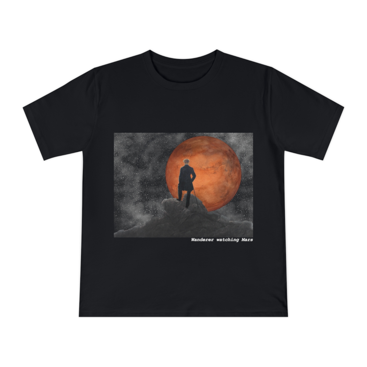 Wanderer watching Mars black and white tshirt — 2
