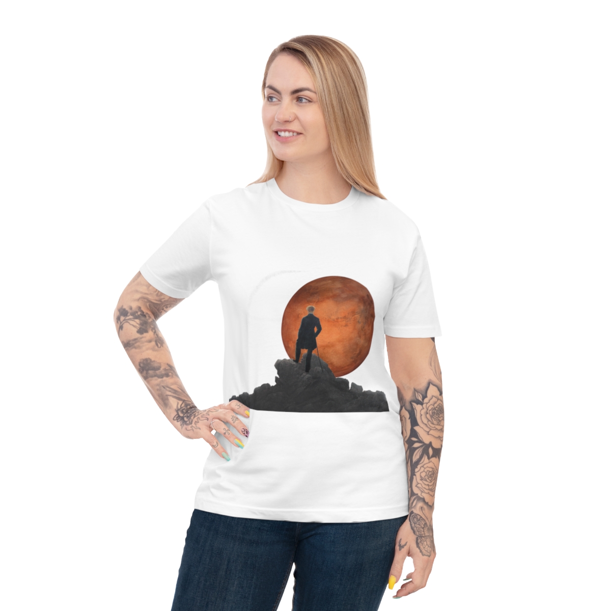 Wanderer watching Mars black and white tshirt — 4
